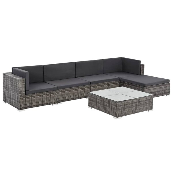vidaXL Salon de jardin 6 Pièces avec coussins résine tressée gris