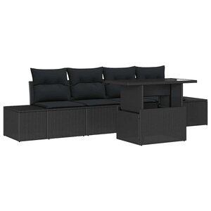 vidaXL Ensemble de Canapés avec coussin 5 Pièces Noir polyrotin