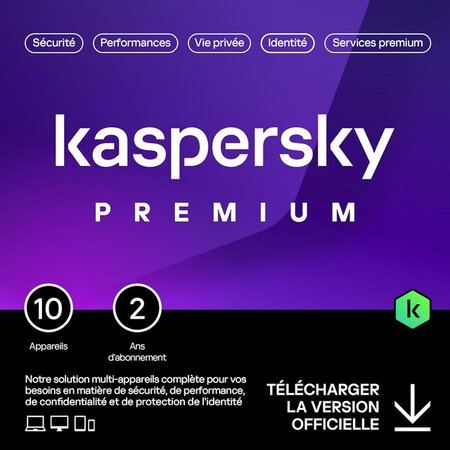 Kaspersky Premium - Licence 2 ans - 10 appareils - A télécharger