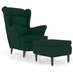 vidaXL Fauteuil à oreilles avec tabouret vert foncé velours