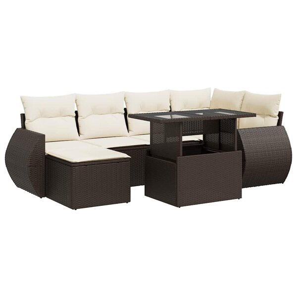 vidaXL Salon de jardin avec coussins 7 Pièces marron résine tressée