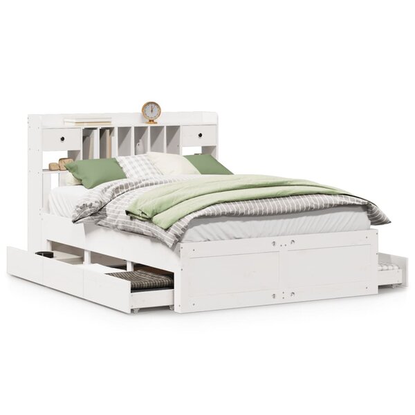 vidaXL Lit bibliothèque sans matelas blanc 150x200 cm bois pin massif