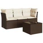 vidaXL Salon de jardin 4 Pièces avec coussins marron résine tressée