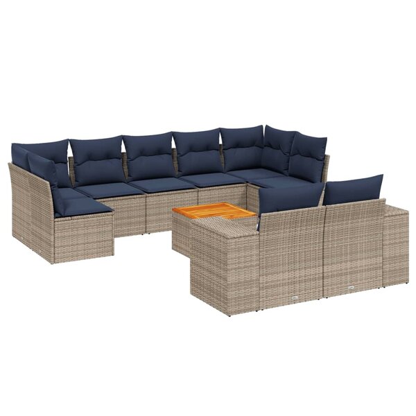 vidaXL Salon de jardin 10 Pièces avec coussins gris résine tressée