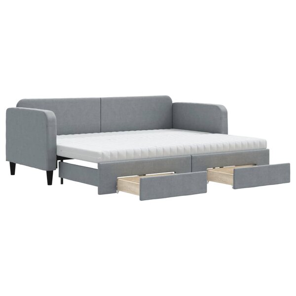 vidaXL Lit de jour avec gigogne et tiroirs gris clair 80x200 cm tissu