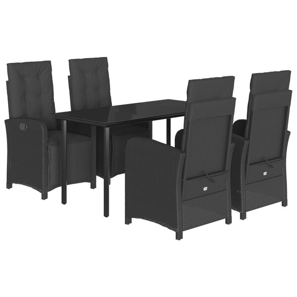 vidaXL Ensemble à manger de jardin coussins 5Pièces Noir Résine tressée