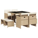 vidaXL Ensemble à manger de jardin et coussins 9 Pièces beige Poly rotin