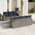 vidaXL Salon de jardin 7 Pièces avec coussins gris résine tressée