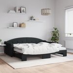 vidaXL Lit de jour avec gigogne et matelas noir 90x200 cm tissu