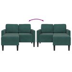 vidaXL Canapé 2 places avec méridienne en L vert foncé 125 cm velours