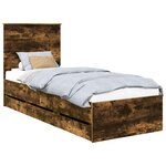 vidaXL Cadre de lit avec tiroir Chêne fumé 75 x 190 cm Bois Ingénierie