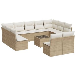 vidaXL Salon de jardin avec coussins 12 Pièces beige résine tressée