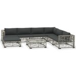 vidaXL Salon de jardin 8 Pièces avec coussins résine tressée gris