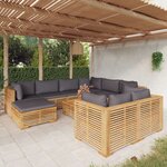 vidaXL Salon de jardin 10 Pièces avec coussins Bois de teck solide