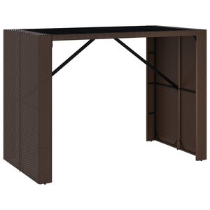 vidaXL Table de bar et dessus en verre marron 145x80x110 cm poly rotin