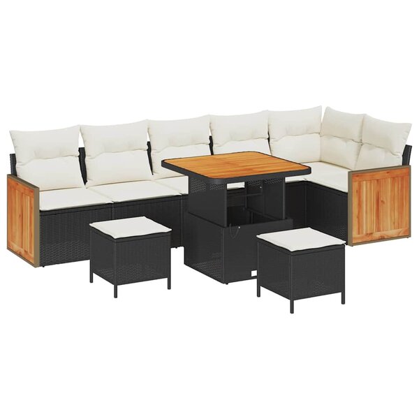 Ensemble de Canapé de Jardin vieXL 9 Pièces avec Coussins Noir Rattan Poly Acacia