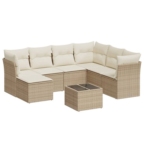 vidaXL Salon de jardin avec coussins 8 Pièces beige résine tressée
