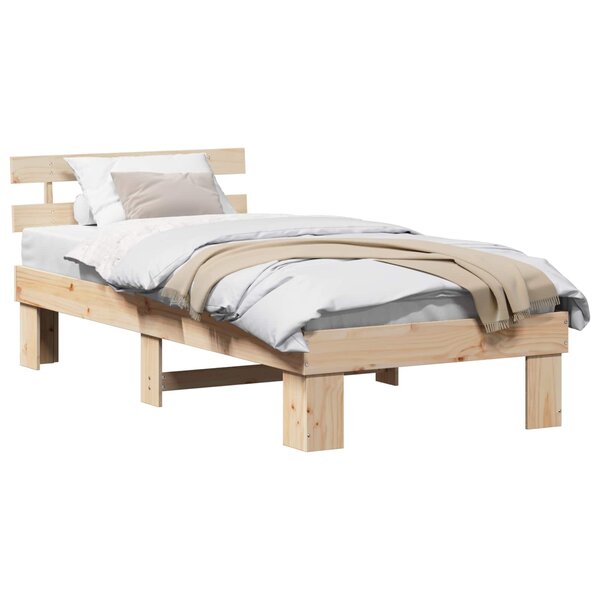 vidaXL Cadre de lit avec tête de lit Naturel 100 x 200 cm Pin massif