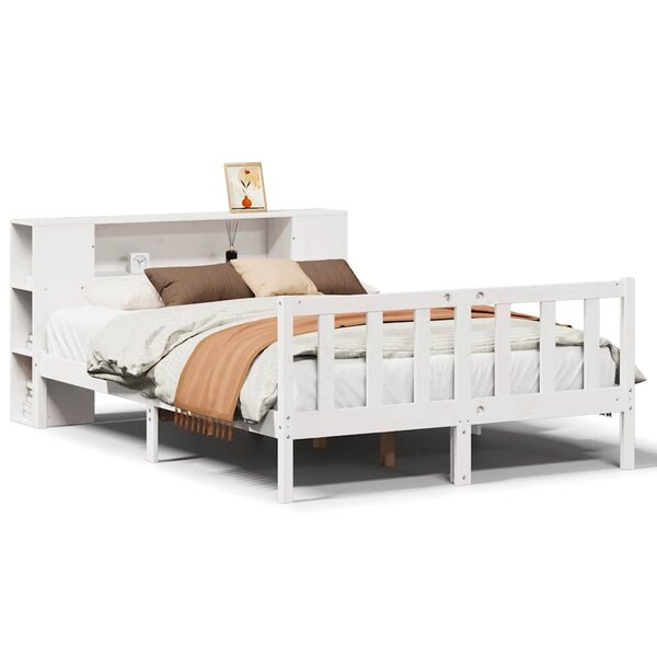 vidaXL Lit bibliothèque sans matelas blanc 135x190 cm bois pin massif