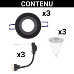 Lot 3 spots gu10 50w 4000k rond noir ip44