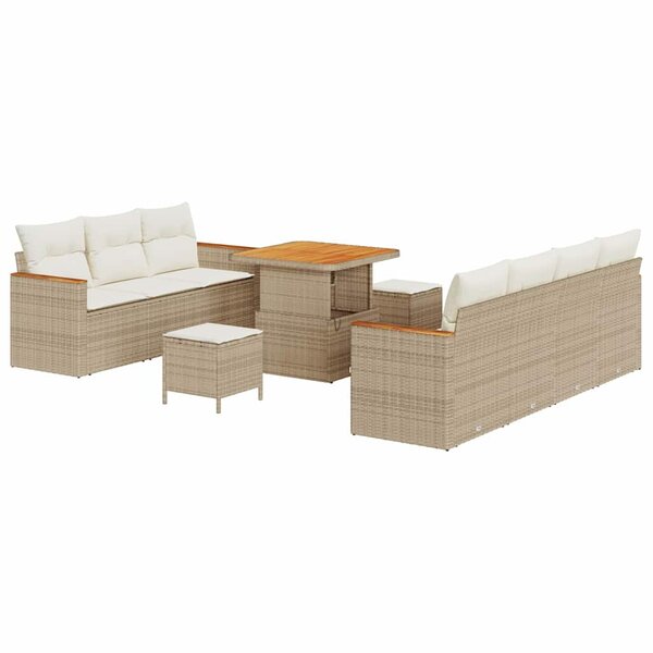 vidaXL Ensemble de canapé de jardin 10 Pièces Beige Poly rotin