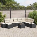 vidaXL Ensemble de canapé de jardin avec coussin 9 Pièces Noir Poly rotin