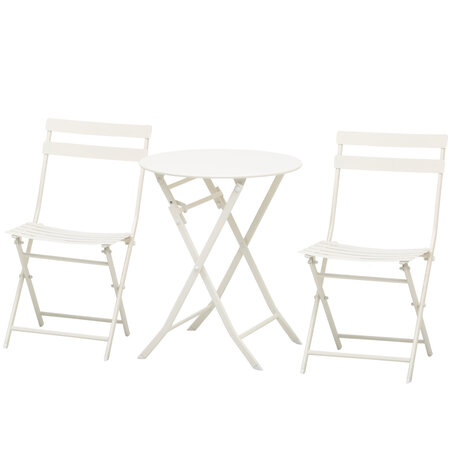 Salon de jardin bistro pliable - table ronde Ø 60 cm avec 2 chaises pliantes - métal thermolaqué blanc