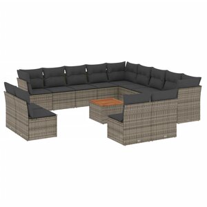 vidaXL Salon de jardin avec coussins 14 Pièces gris résine tressée