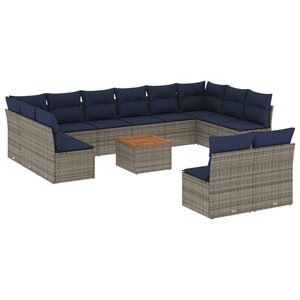 vidaXL Salon de jardin avec coussins 13 Pièces gris résine tressée