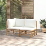 vidaXL Salon de jardin 2 Pièces avec coussins blanc crème bambou