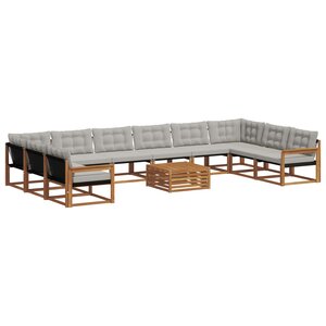 vidaXL Ensemble de canapés d'extérieur 11 Pièces Gris Naturel et Clair