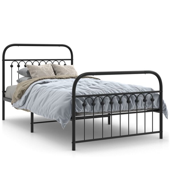 vidaXL Cadre de lit métal sans matelas avec pied de lit noir 100x190cm