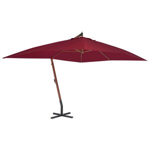 vidaXL Parasol de jardin en porte-à-faux et mât en bois rouge bordeaux