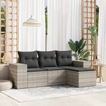vidaXL Salon de jardin 4 Pièces avec coussins gris clair résine tressée