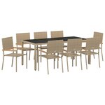 vidaXL Ensemble de salle à manger pour jardin 9 Pièces Beige