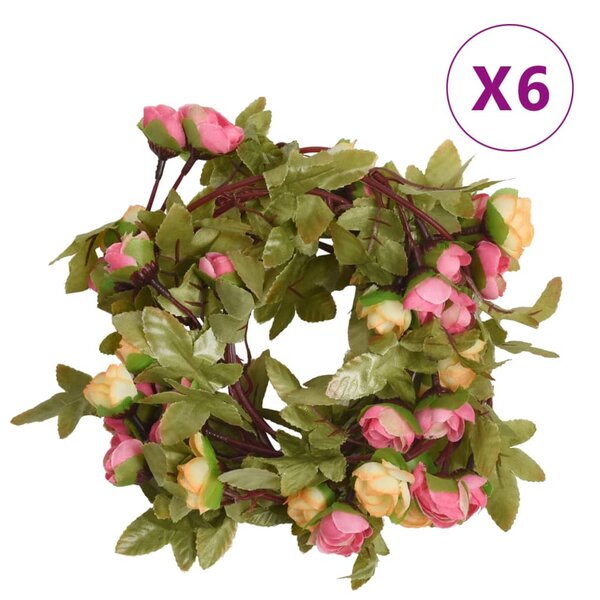 vidaXL Guirlandes de fleurs de Noël 6 Pièces rose 215 cm
