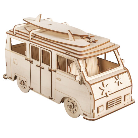 Kit en bois 3D Camping - car  FSC 100  nature  30x13x17cm  77 pces  boîte 1kit