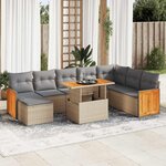 vidaXL Salon de jardin avec coussins 9 Pièces beige résine tressée acacia
