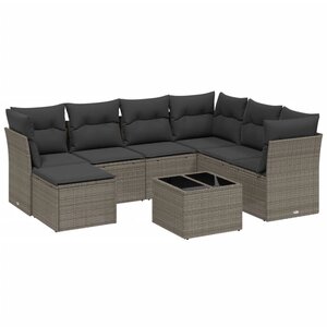 vidaXL Salon de jardin 8 Pièces avec coussins gris clair résine tressée