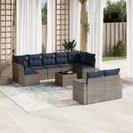 vidaXL Salon de jardin 10 Pièces avec coussins gris résine tressée