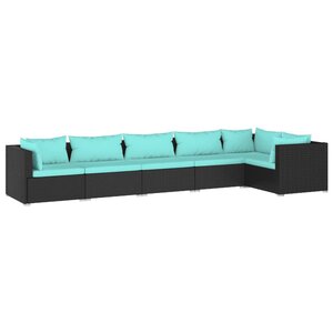 vidaXL Salon de jardin 6 Pièces avec coussins Résine tressée Noir