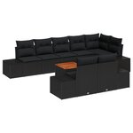 vidaXL Ensemble de Canapé de Jardin 9 Pièces avec Coussins Noir Poly Rattan Acacia