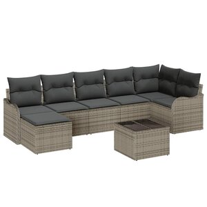 vidaXL Ensemble de canapé de jardin avec coussin 8 Pièces Gris Poly rotin