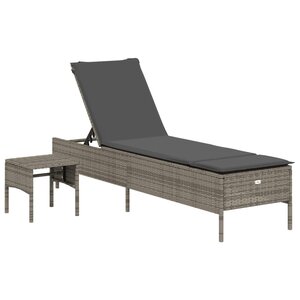 vidaXL Chaise longue avec table et coussin gris résine tressée
