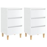 vidaXL Tables de chevet pieds en bois 2 Pièces blanc brillant 40x35x69 cm