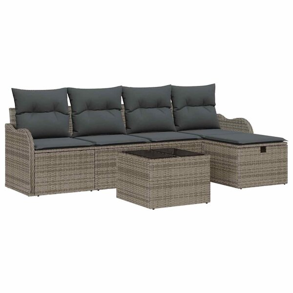 vidaXL Ensemble de canapé de jardin avec coussin 6 Pièces Gris Poly rotin