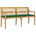 vidaXL Banc Batavia avec coussin vert 150 cm Bois de teck massif