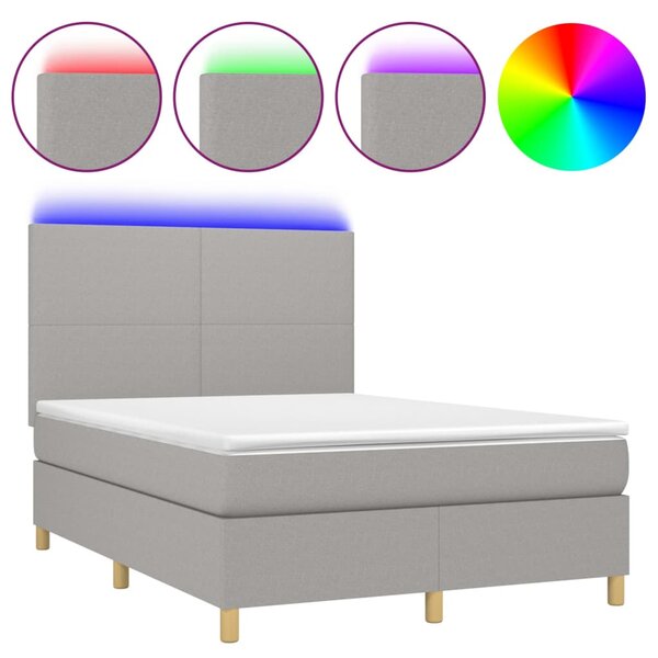 vidaXL Sommier à lattes de lit et matelas et LED Gris clair 140x190 cm