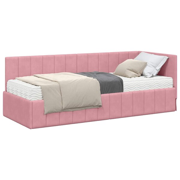 vidaXL Cadre de lit d'angle avec matelas 2 pc Rose 80 x 200 cm Velours