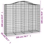 vidaXL Paniers à gabions arqués 3 Pièces 200x50x160/180 cm Fer galvanisé